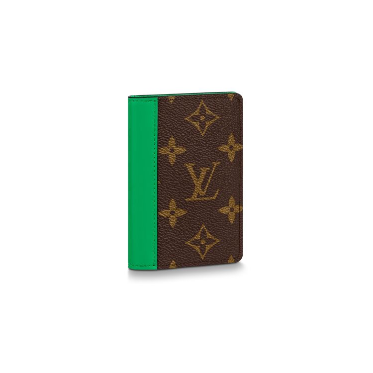 Louis Vuitton Pocket Organizer Series Monogram Canvas Color Block Design Coated Canvas And Leather Wallet Men Wallet Brown Mint-Green M81536