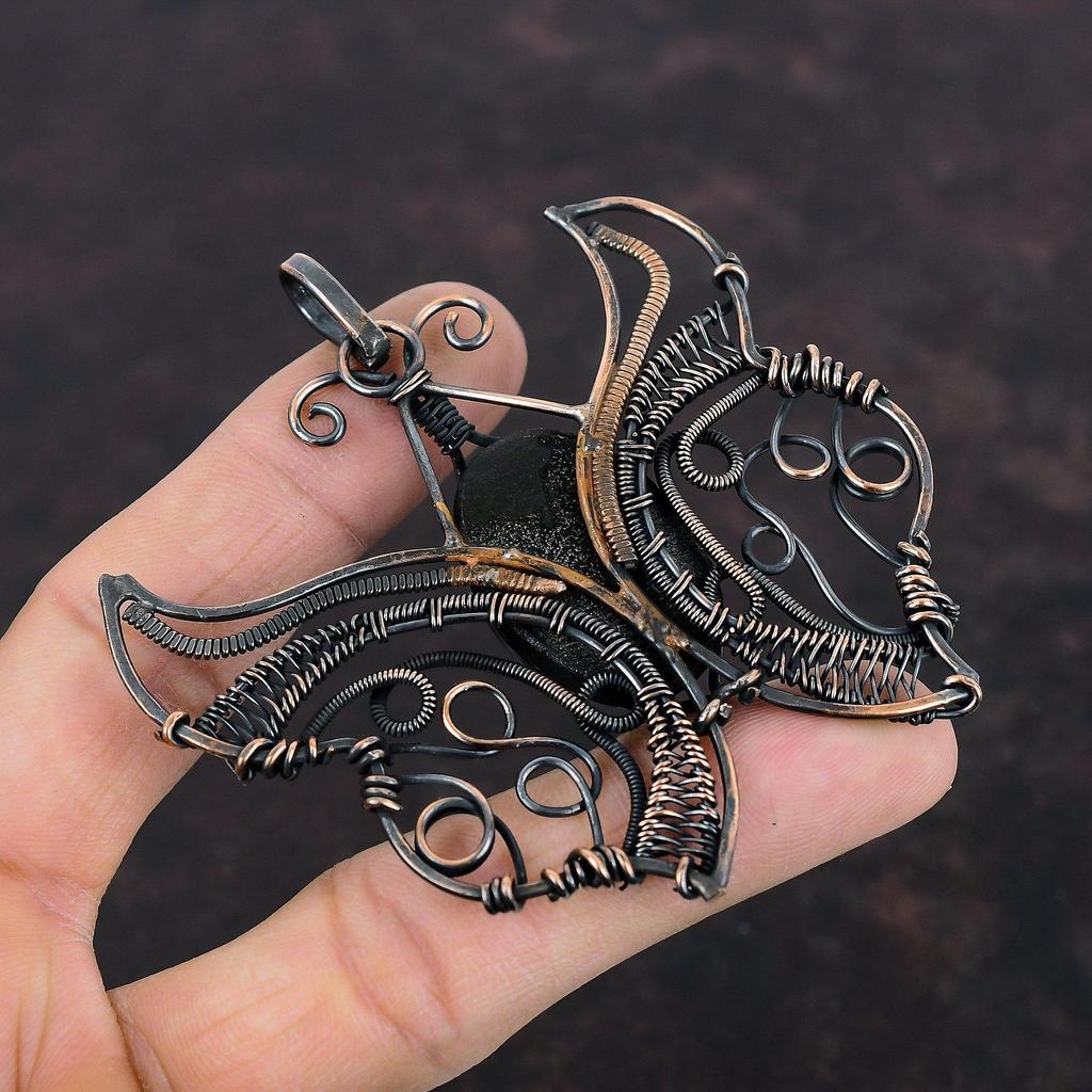 Подвеска из ракушки ушка, обернутая медной проволокой, подвеска из драгоценного камня, ювелирное изделие из ракушки ушка, подвеска в виде бабочки, подарок для него, ювелирное изделие из медной проволоки ручной работы