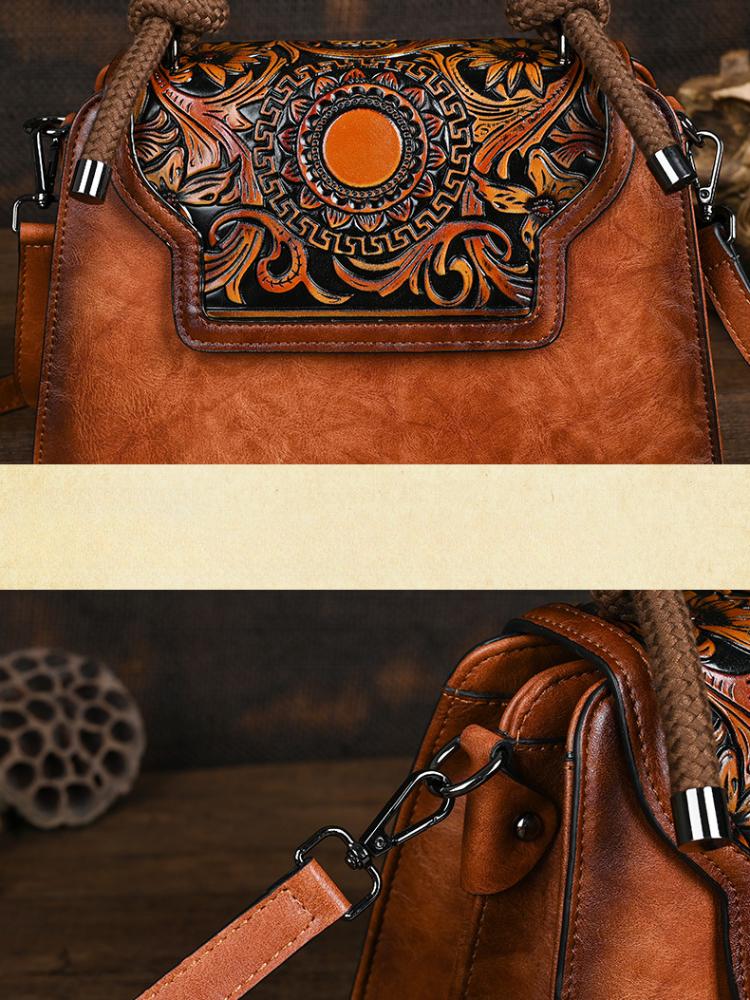 Johnature Винтажная женская кожаная сумка с тиснением ручной работы, роскошная сумка, универсальные женские сумки на плечо и через плечо