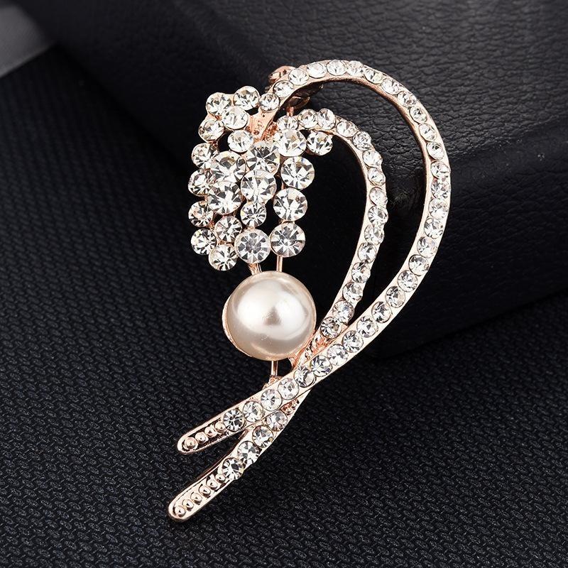 Brooch High-End Niche Silk Scarf Buckle Alloy Diamond Coat Pearl Corsage Pin Accessories