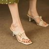 2024 Summer New Women Slipper Fashion Narrow Band Ladies Elegant Sandal Shoes Thin High Heel Dress Slip  On Flip Flop 34-39