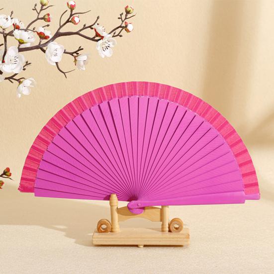 Solid Color Wooden Folding Fan Portable Summer Handheld Cooling Fan Decoration Dance Performance Props Party Costume Accessories