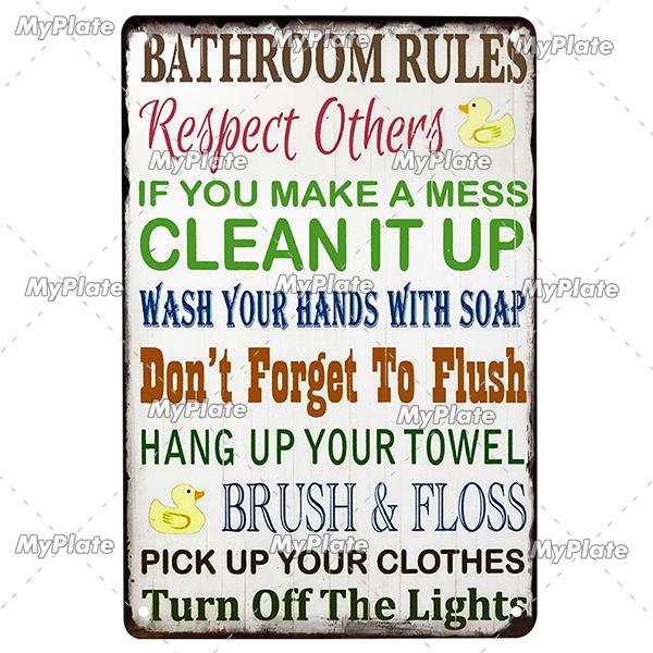 [MyPlate] Bathroom Rules Vintage Metal Sign Plaque Toilets Tin Sign Wall Decor For Pub Club Man Cave Bar Decoration Tin Plates
