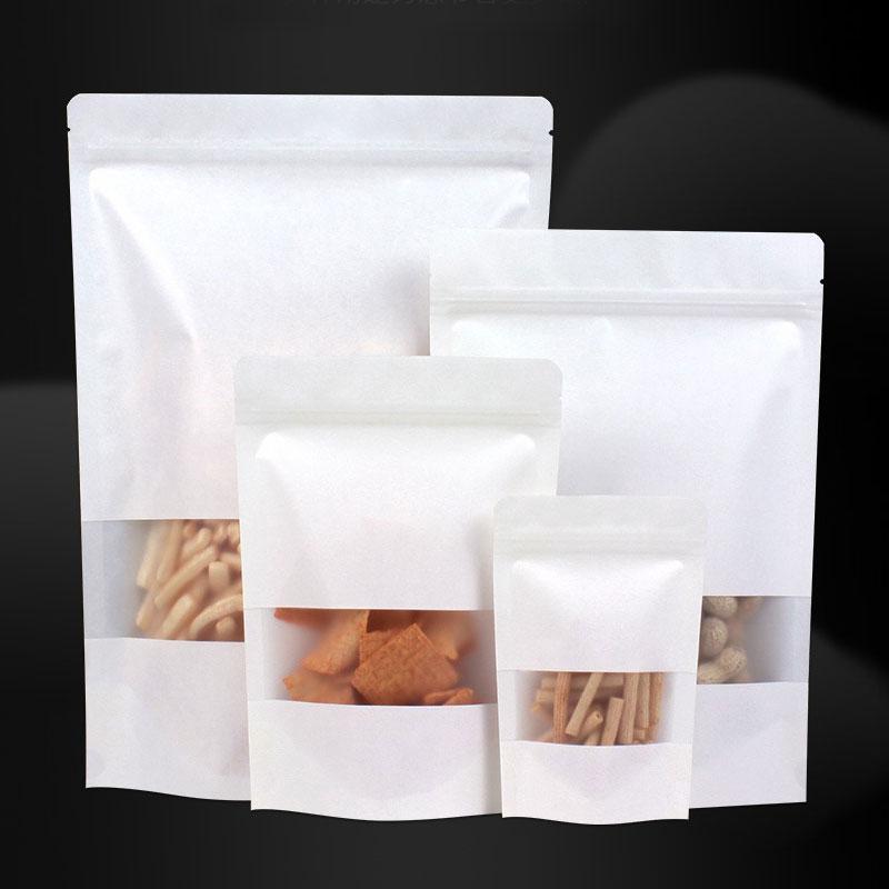 100 шт. Белое матовое окно, толстая крафт-бумага, самонесущий мешок, конфеты, закуски, влагостойкий уплотнительный упаковочный мешок, сумка для хранения предметов домашнего обихода, самонесущий мешок