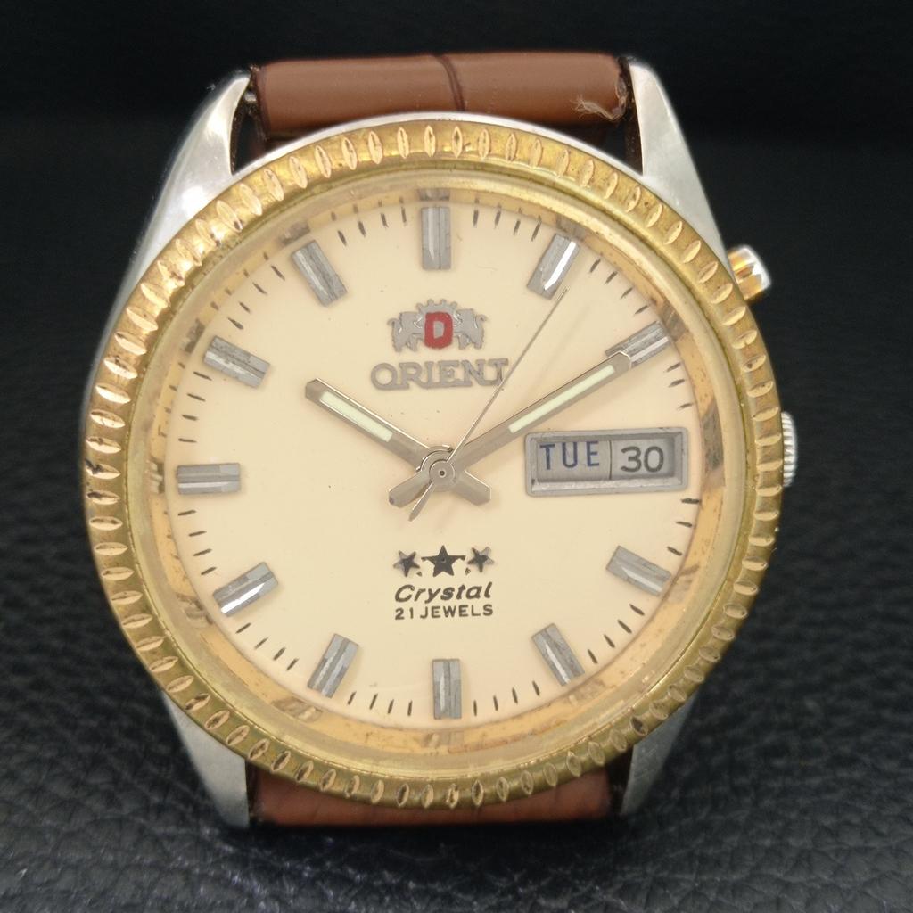 Orient КРИСТАЛЛ АВТОМАТИЧЕСКИЕ 46941 ЯПОНИЯ МУЖСКИЕ ВИНТАЖНЫЕ ЧАСЫ С КРЕМОВЫМ ЦИФЕРБЛАТОМ a703414-1