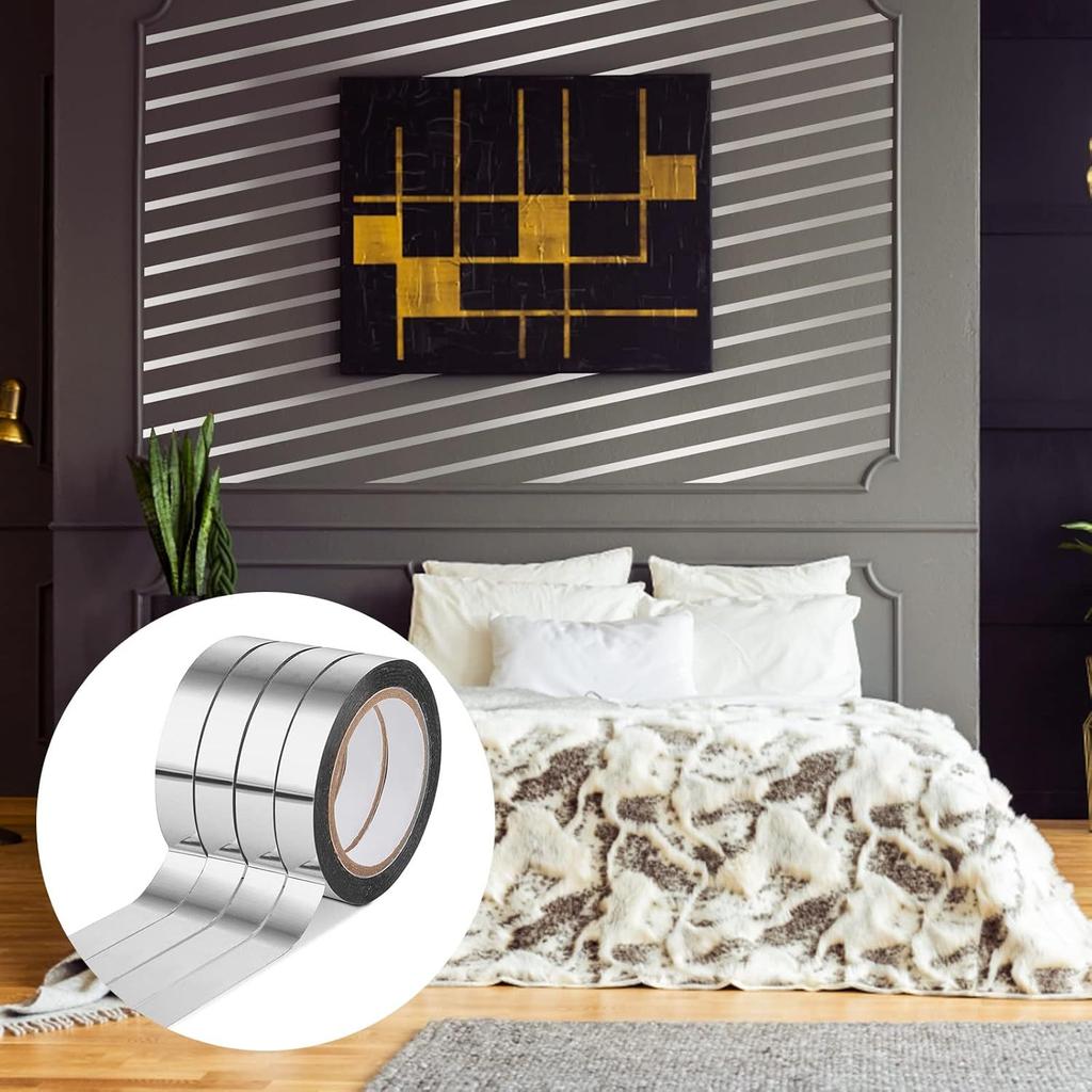 4 рулона серебристой металлической зеркальной ленты, самоклеящаяся пленка для графического искусства, декоративная лента для настенного шкафа, ванной комнаты, украшения для упаковки подарков, поделок