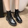 Fashion 2024 Fashion Women's Shoes Lace Up Women's Boots Autumn Round Toe Solid Short Barrel Chunky Heels Naked Boots Zapatos Mujer