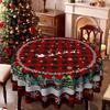 Круглая скатерть на рождественскую тематику, красно-черная клетка, принт со снегом, Сантой/рождественской елкой, украшение стола