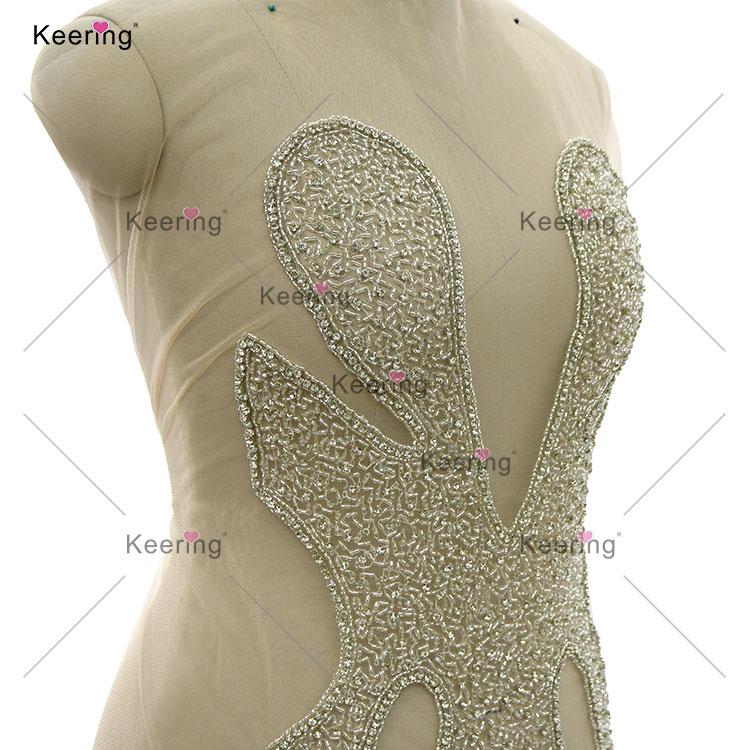 WDP-439 Embroidery Rhinestone Crystal Beads Heavy Fabric Panel Bodice Appliques for Clothes With Rhinestones