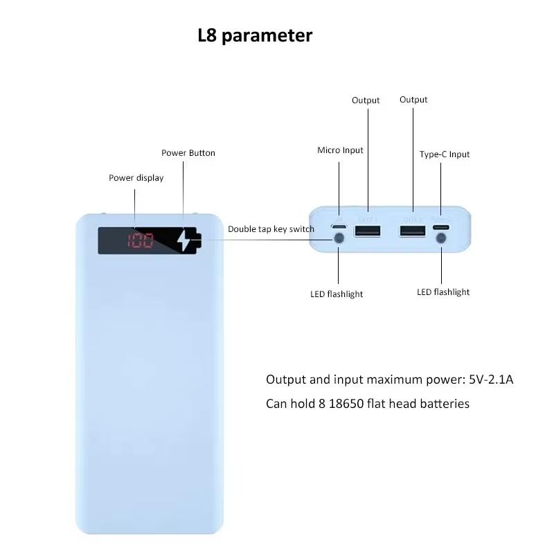 8-слотовый DIY корпус для Power Bank с аккумуляторами 18650, цифровой дисплей, 5V 21A, Быстрое зарядное устройство, коробка для путешествий, деловых поездок
