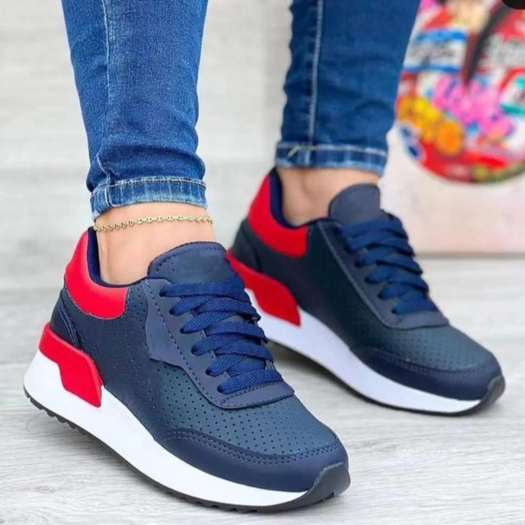 Women Sneakers Platform Shoes Leather Patchwork Casual Sport Shoes Ladies Outdoor Running Vulcanized Shoes Zapatillas Mujer