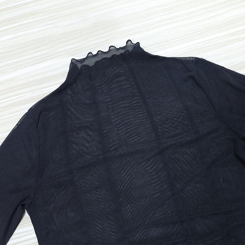 European Style Women's Sexy Round Neck Long Sleeve Mesh See-Through Cropped Top, 2026 Collection.