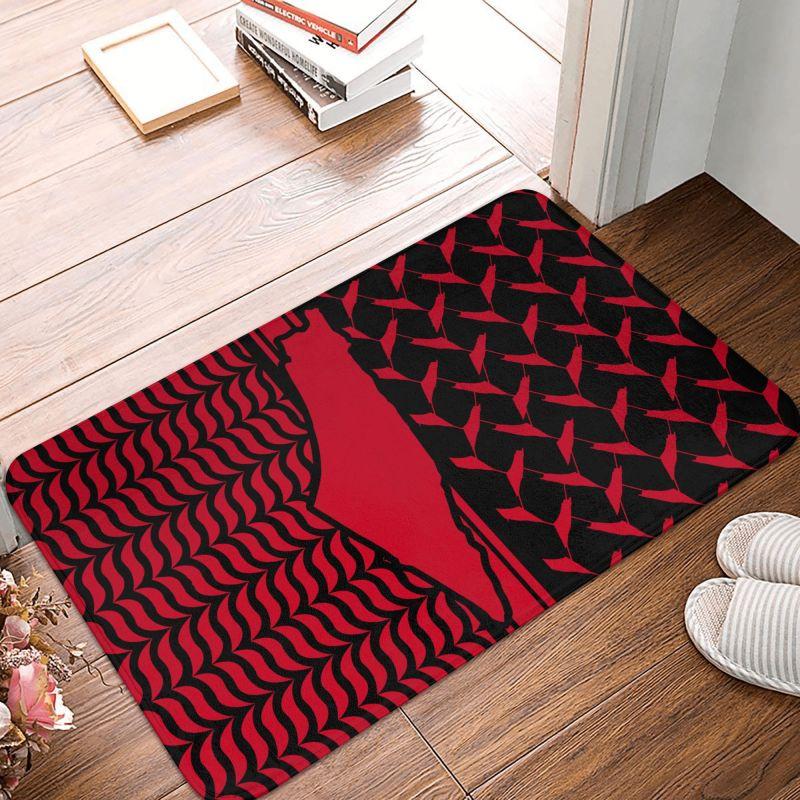 Palestine Flag Welcome Door Mat Kufiya Hatta Print Non Slip Entrance Floor Mat Indoor Flannel Rug for Bathroom Kitchen Bedroom