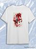 TeeSensation White Crew Neck Short Sleeve T-Shirt with Red Japanese Horse Silver Ornate Print