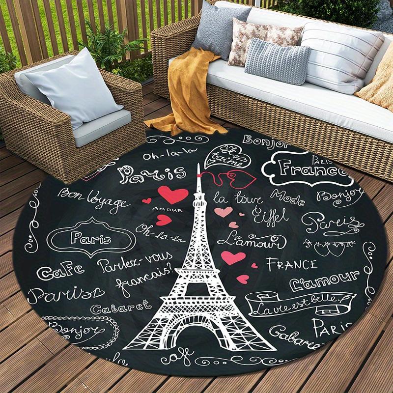 Eiffel Tower Round Rug Floor Mat Doorway Rug With Nonslip Backing Outdoor Patio Camping Rug Floor Mat Living Room Bedroom Decoration