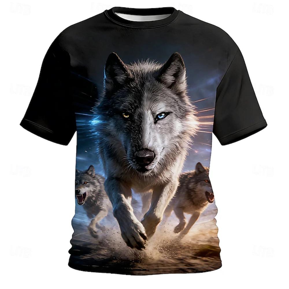 Men's Summer Crew-Neck T-Shirt with Cool Lion Print Casual Short-Sleeve Loose-Fit Pullover Fashionable Street Style for Men