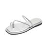 Rhinestone cover toe cool slippers women's summer wear open-toed flat bottom one-word sandals
