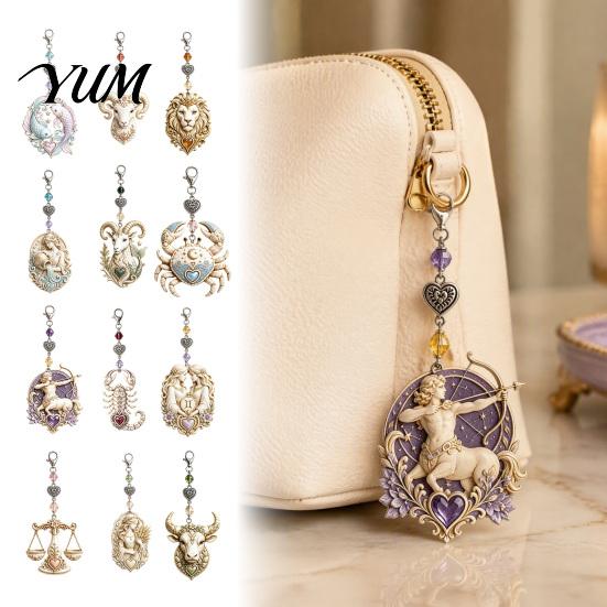12 Star Sign Pendant Zodiac Keychain with Keepsake Card, Lightweight Pendant, Backpack Handbag Purse Charm, Inspirational Gift for Men Women Charm