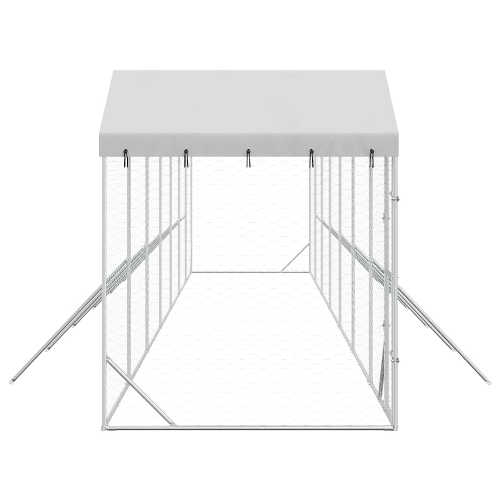 Outdoor Dog Kennel with Roof Silver 14 x 2 x 2.5 m Galvanized Steel