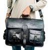 Vintage Laptop Messenger Briefcase Bag Satchel Black Men's Buff Leather
