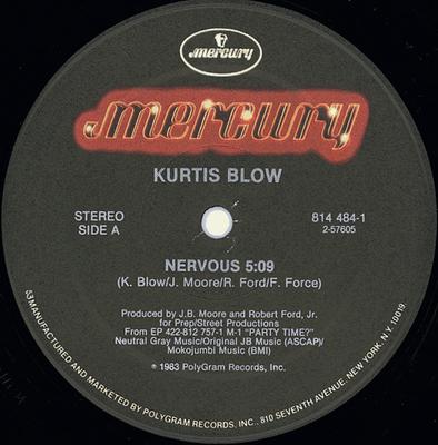 12-дюймовая пластинка KURTIS BLOW - Nervous 8144841 Mercury 1983 США Рэп и хип-хоп/R&B Б/У