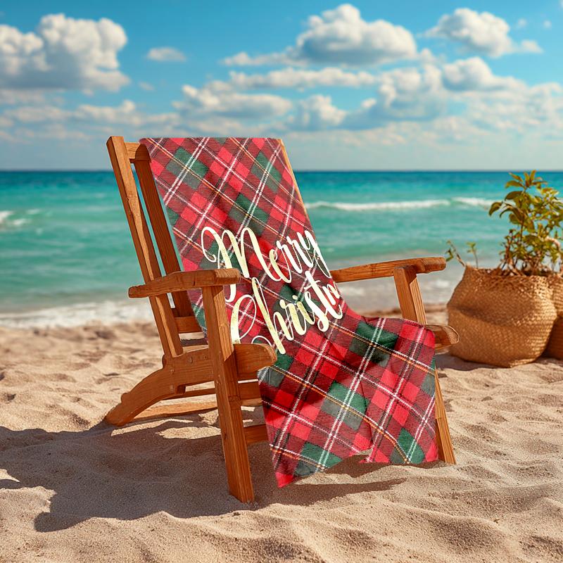 1Pc Christmas Plaid Beach Towel, Quick Dry, Multi-Use for Beach Pool Gym Yoga Home Travel, Christmas, Halloween, Xmas Gift M928479
