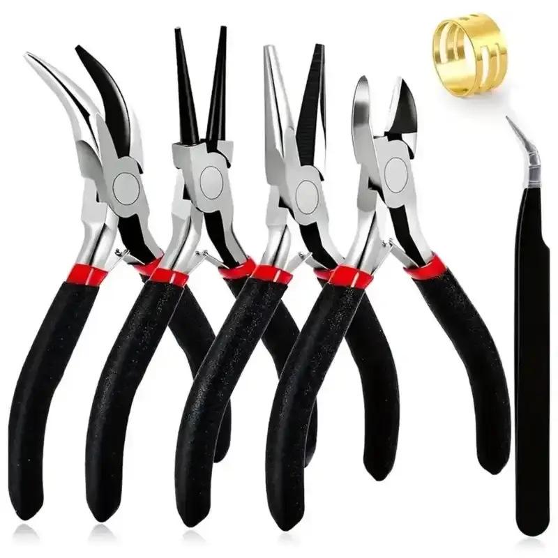 Jewelry Tool Set: Needle Nose Pliers, Crimping Pliers, Tweezers & Finger Rings