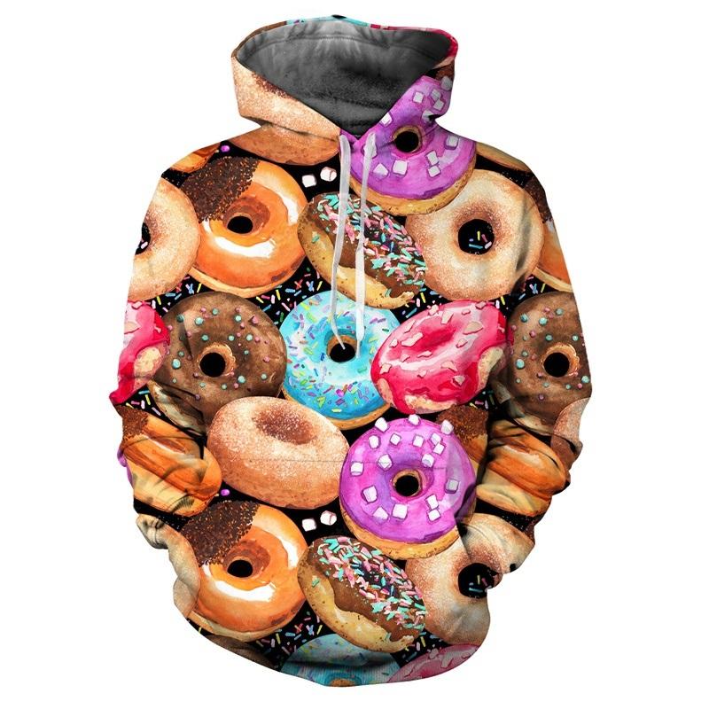Толстовки с принтом 3D Donuts Chocolate Dessert для мужчин, детская модная уличная одежда с длинными рукавами, унисекс, зимняя толстовка с капюшоном Harajuku