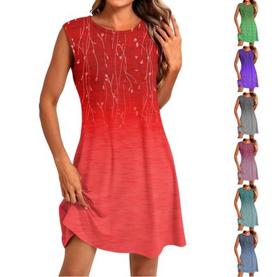 Женское модное повседневное платье с принтом, круглым вырезом, без рукавов, короткое