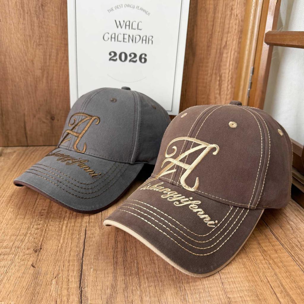 Trend contrasting color embroidery baseball cap three-dimensional letter cap washed fabric men's and women's commuter travel sunscreen cap
