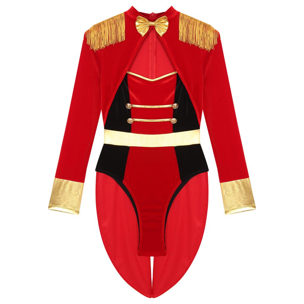 Women's Halloween Circus Ringmaster Cosplay Costume Long Sleeve Bodysuits Role Play Outfits