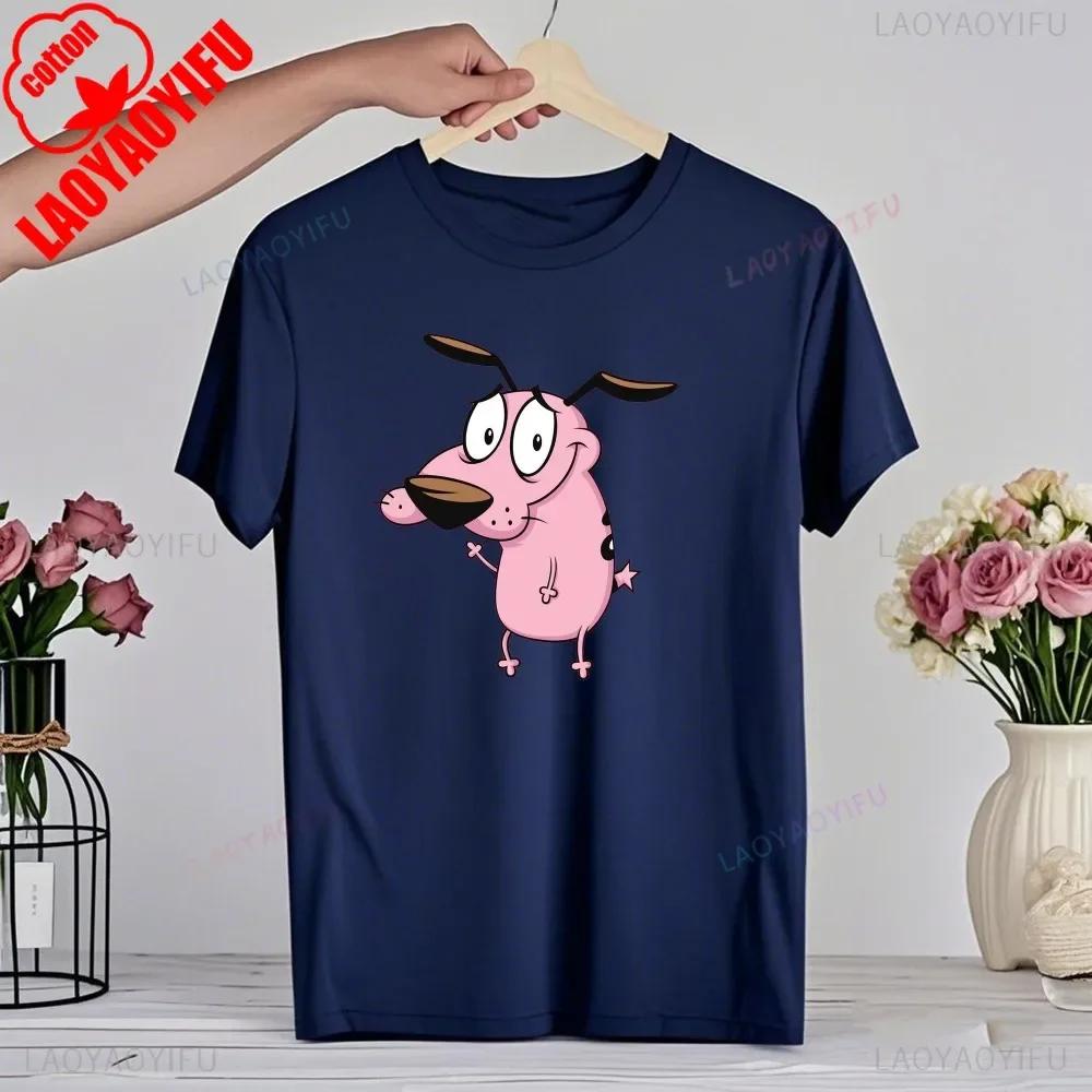 Мультяшная футболка 90-х «Кураж — трусливый пес» Ретро Уличная мода Летняя одежда Топы Подарок Мужчины Женщины Пара Хлопковые футболки