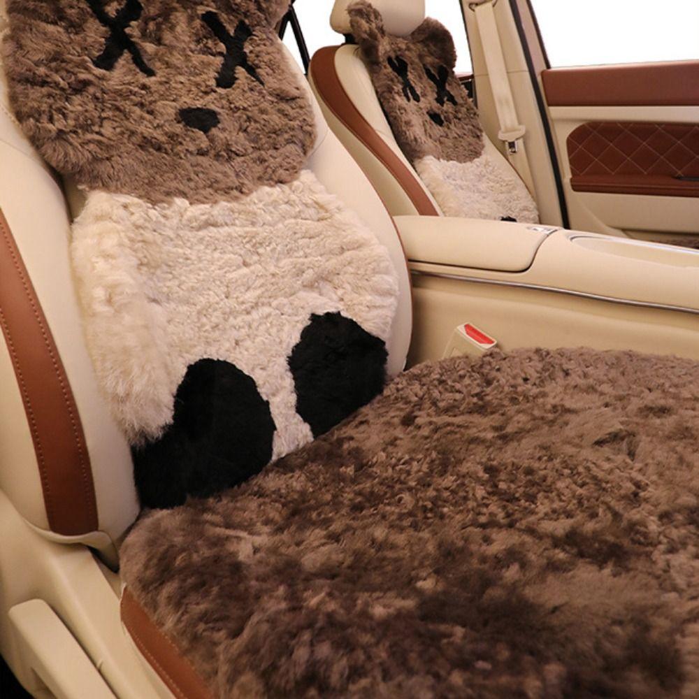 Утолщенная подушка для сиденья автомобиля с изображением медведя, мягкий чехол для сиденья автомобиля, прочная теплая подушка с изображением мультяшного автомобиля для холодной погоды