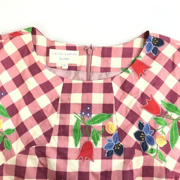 LAURA ASHLEY Платье с коротким рукавом, розовое в цветочек и клетку, размер 1, женское, хлопковое, до колена, весна/лето(ИСПОЛЬЗОВАЛ)