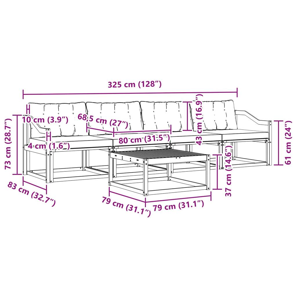 Outdoor Sofa Set with Cushions 5 pcs Natural and Black