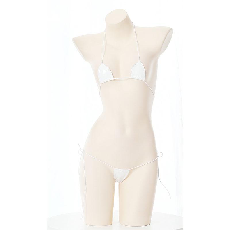 Sexy Micro Bikini Women Glossy PU Lingerie Erotic V-shaped Bodysuit Mini Underwear Cosplay Outfit