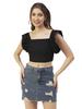 Women  S Crop Top, Square Neck, Flutter Sleeve Cotton Short Top