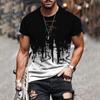 Trend Gradient Printing Casual Loose Short Sleeved Men's 3D Digital Printed T-shirt Round Neck Loose Fit
