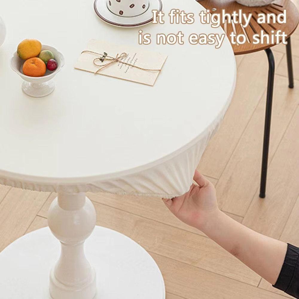 Oil Proof Round Table Cover Waterproof Elastic Table Cover Stretch Tablecloth Kitchen Use