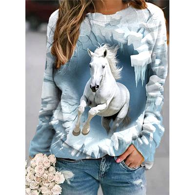 Осенние толстовки с лошадьми, толстовки с 3D-принтом животных, женская модная толстовка Y2k с длинным рукавом