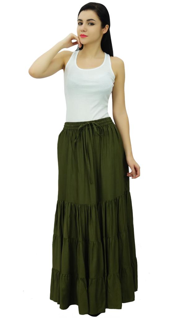 Bimba Длинная расклешенная юбка макси-ярус в стиле бохо с эластичной резинкой на талии из вискозы в стиле бохо