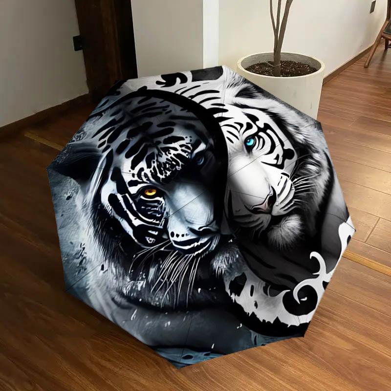 1pc Tiger Yin Yang Design Umbrella with Plastic Handle,Suitable for All Seasons Home Travel Outdoor UmbrellaDD908