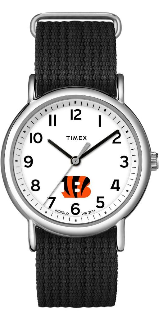 Часы Timex Uni Weekender 38 мм - Cincinnati Bengals Slip-Through Single Layer Strap, черные, современные