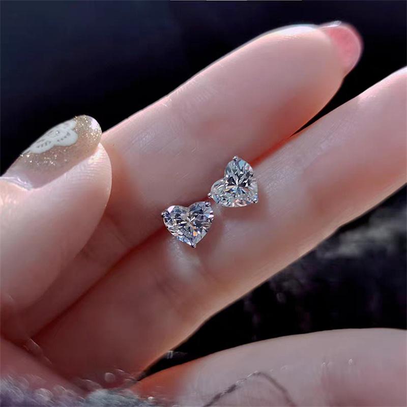 Серьги-сердечки из стерлингового серебра 925 пробы с блестящими цирконами для женщин Изысканные аксессуары для вечеринок и свадеб