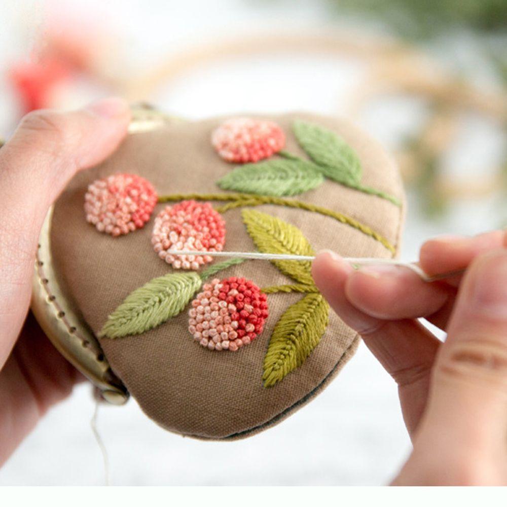 Handmade DIY Crafts Embroidery Starter Kit Coin Purse Wallet Cross Stitch Flower Patterns