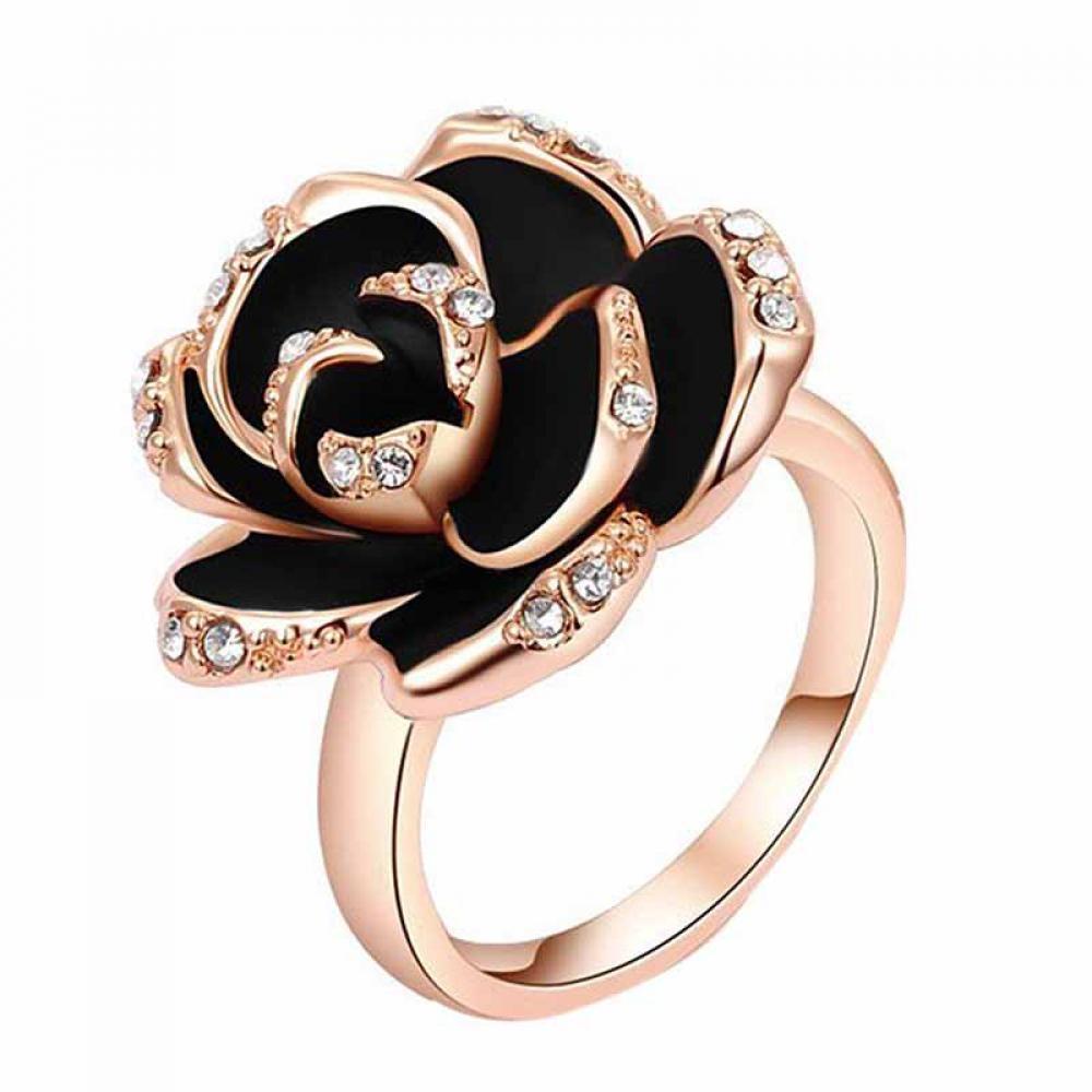 Nice Fashion Women Adjustable Rose Flower Ring Gold Black