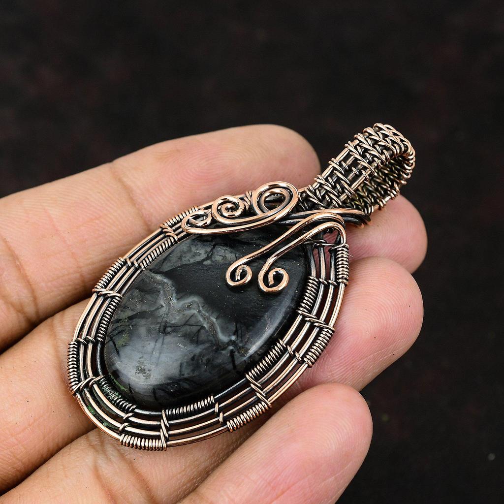 Кулон из пикассо-яшмы с медью, драгоценный камень, медные украшения, кулон, обернутый медной проволокой, украшения из пикассо-яшмы, ручная работа, женский кулон, подарок для мамы