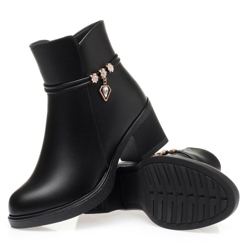 Женские ботинки, модные женские зимние ботинки большого размера из натуральной шерсти, повседневные женские короткие сапоги на среднем каблуке