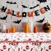 Halloween Tablecloth Orange Black Horror Ghost Table Cover Happy for Trick or Treat Theme Home Decoration