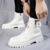 High Quality Men White Boots 2024 Fashion Zip Design Men's Leather Boot  Anti-slip Lace-up Man Platform Boots Botas Para Hombre